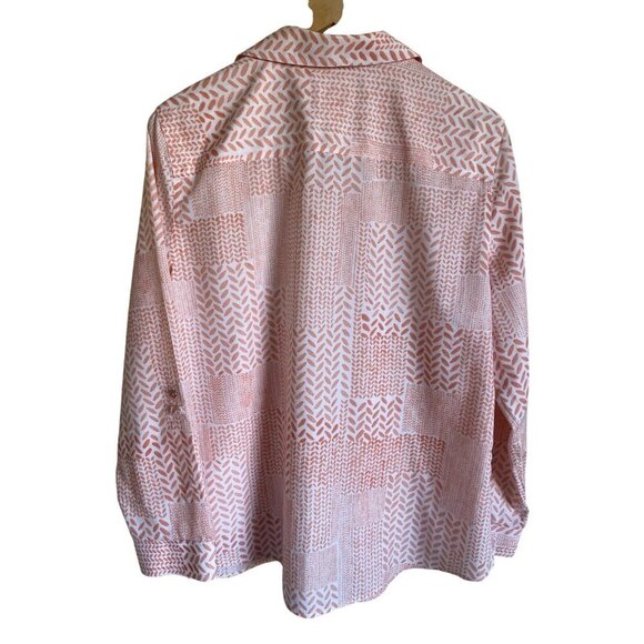 Chico's Size 3/XL Orange White Leaf Stamp Print Roll Tab Sleeve No-Iron Collared - Picture 2 of 7